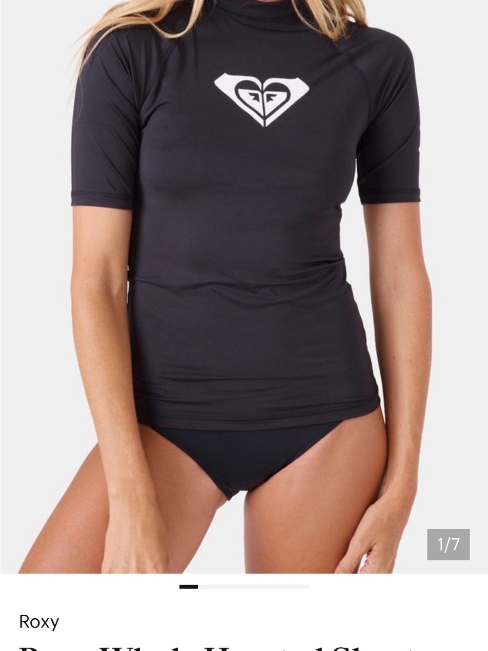 Roxy Black Short Sleeve Rash Guard with White Logo